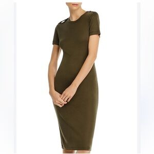 Helmut Lang Bodycon Olive Green Silk Midi Dress